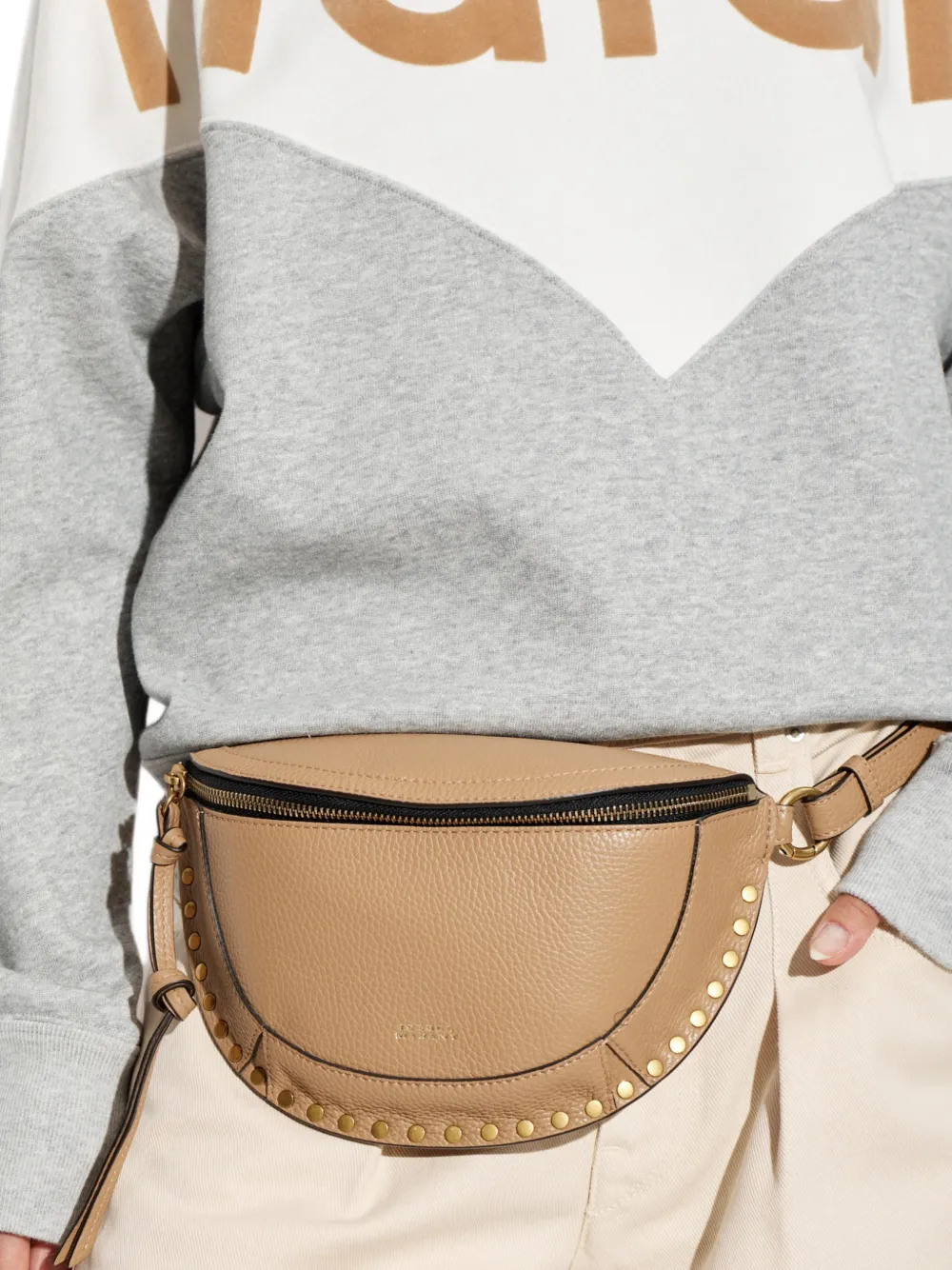 ISABEL MARANT Skano leren schoudertas met studs Beige