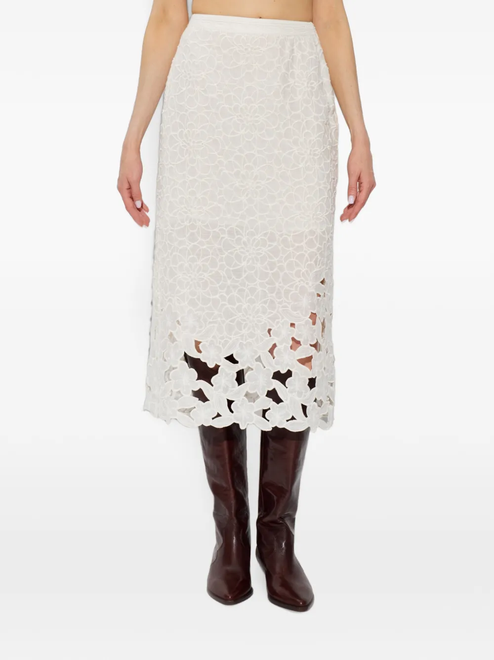 ISABEL MARANT Ryesha rok met geborduurde bloemen Beige