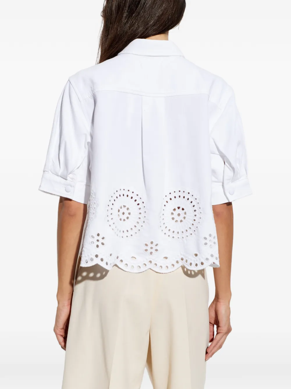FRAME Blouse met gewelfde afwerking en opengewerkte details Wit