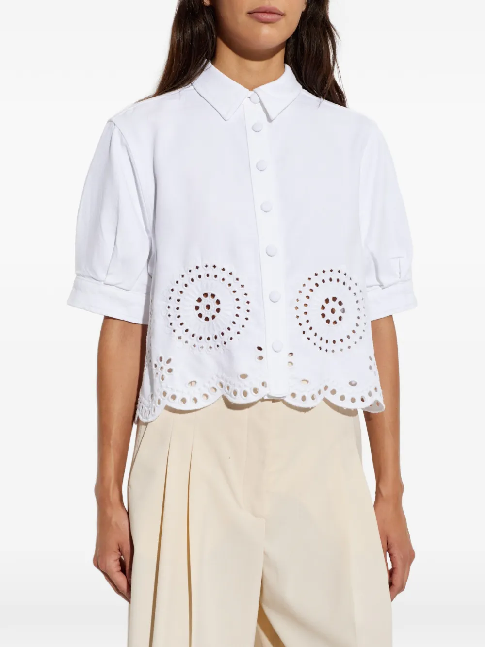 FRAME Blouse met gewelfde afwerking en opengewerkte details Wit