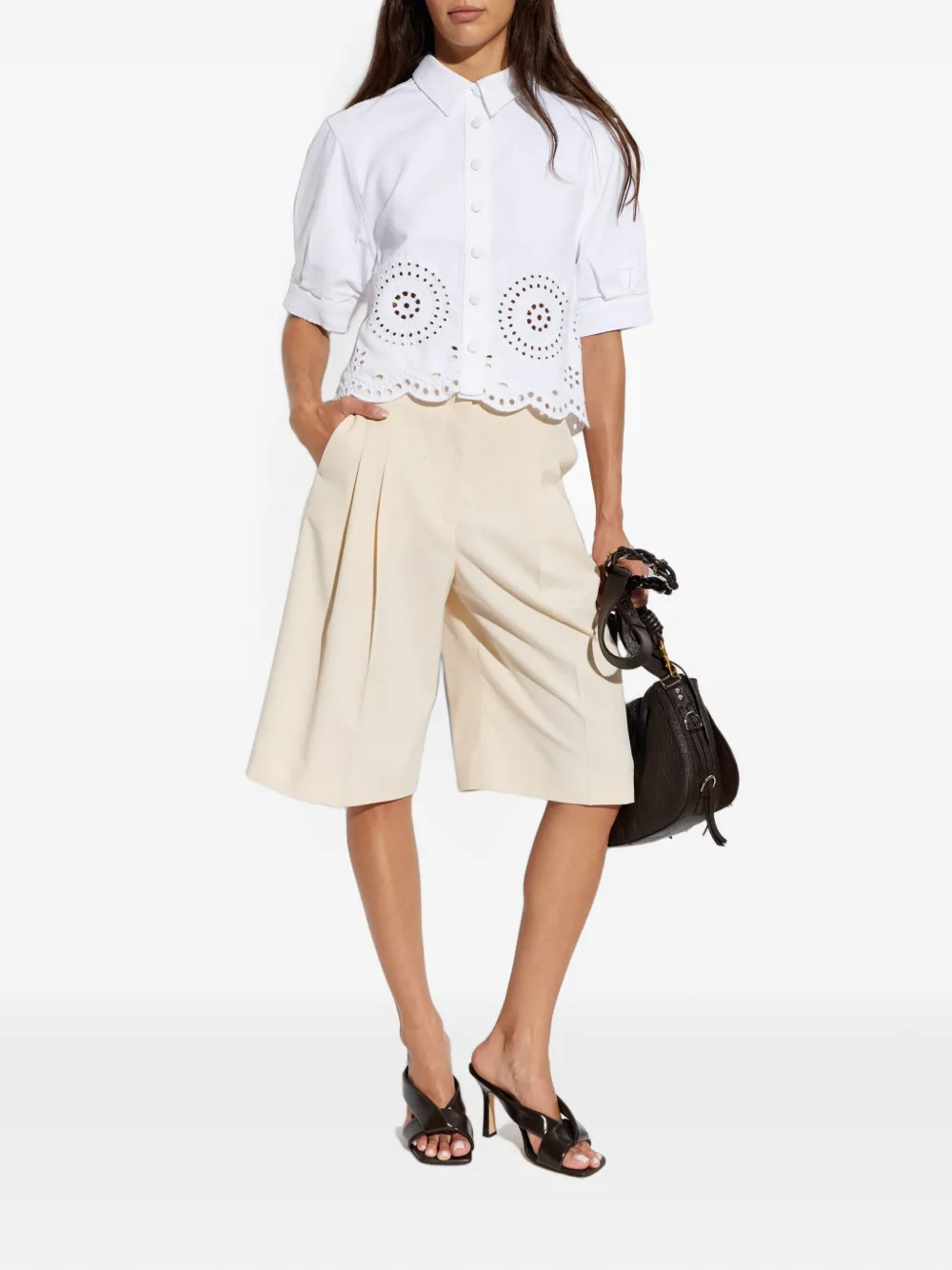 FRAME Blouse met gewelfde afwerking en opengewerkte details Wit