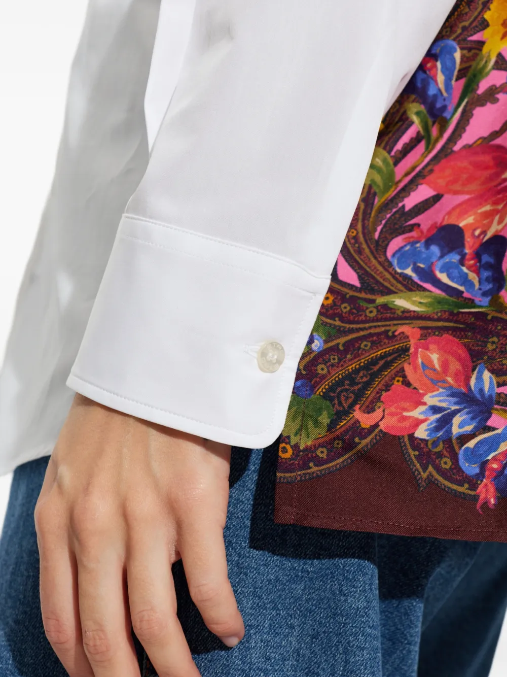 ETRO Blouse met bloemenprint en zijden vlak Wit