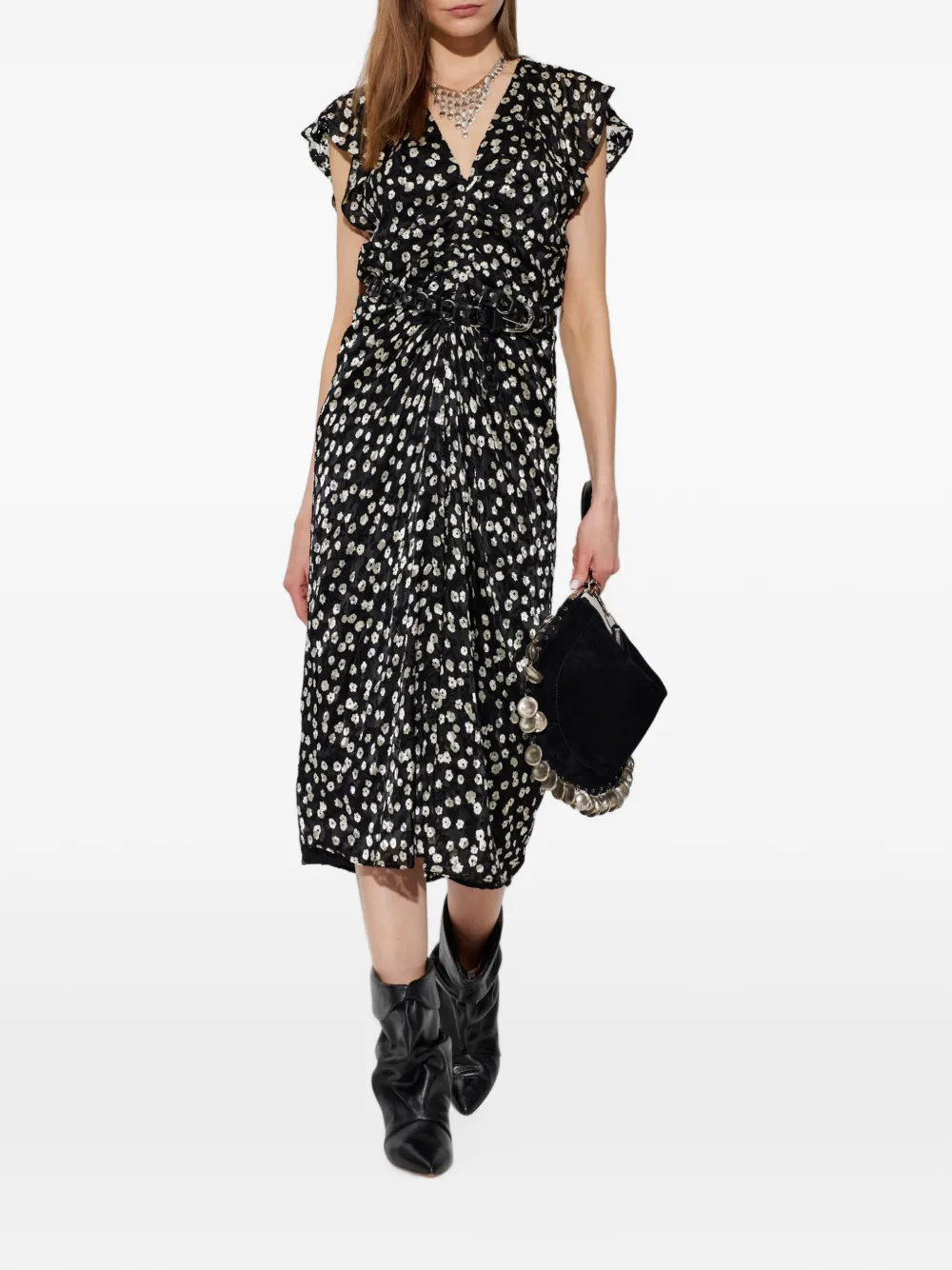 ISABEL MARANT Jurk met bloemenprint en ruches Zwart
