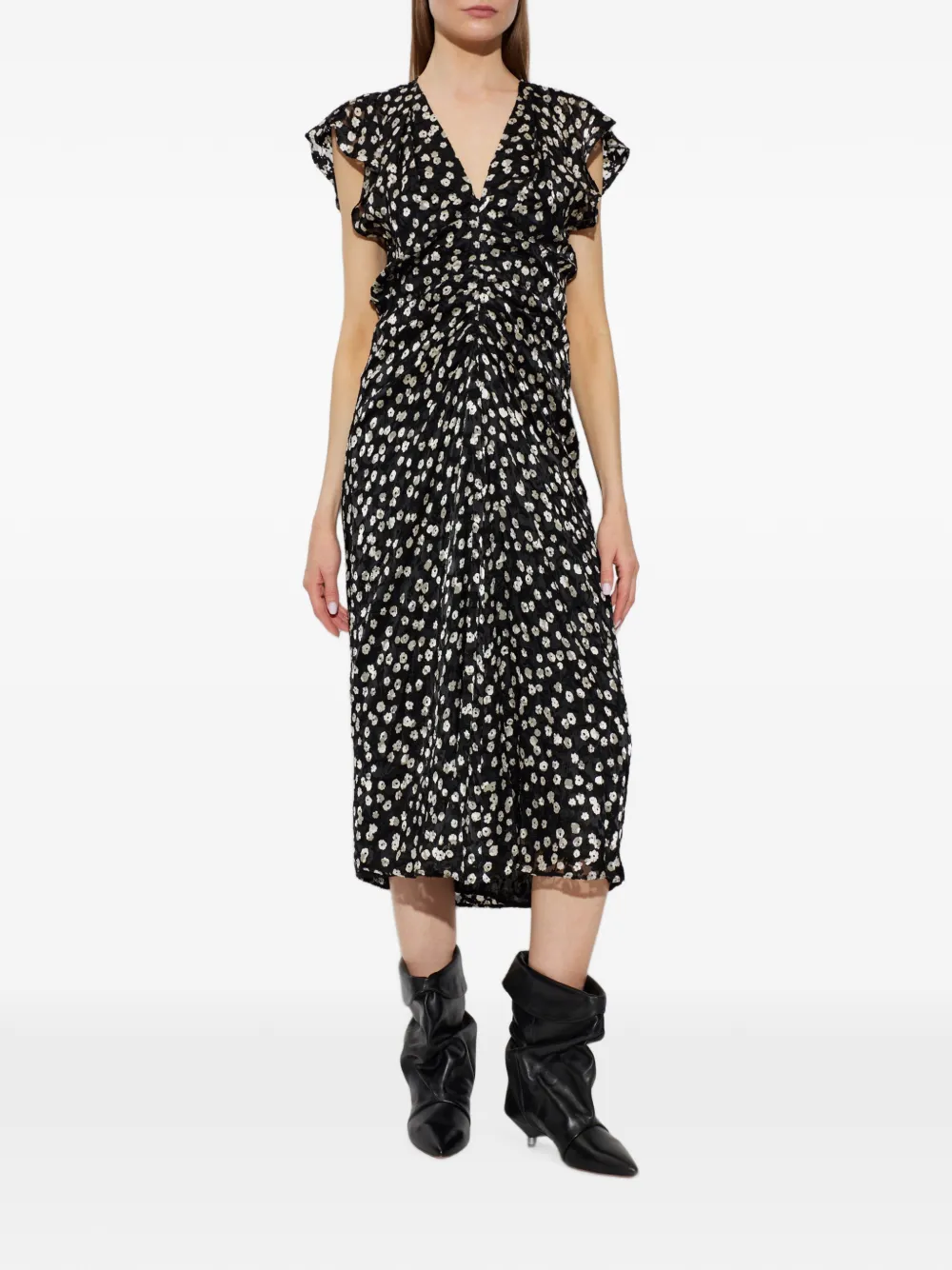 ISABEL MARANT Jurk met bloemenprint en ruches Zwart