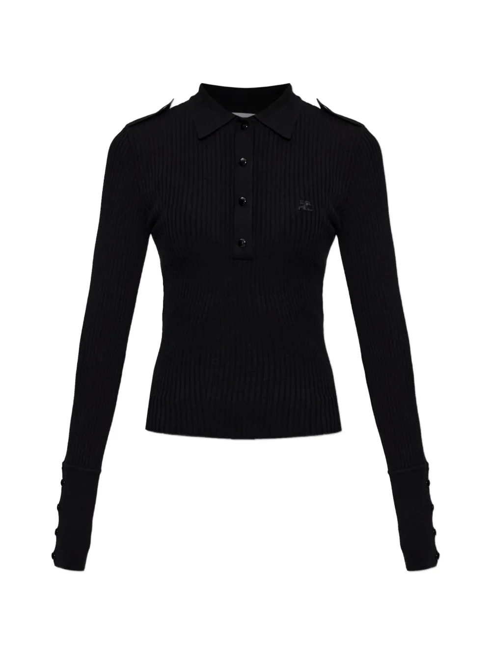 Courrèges ribbed-knit logo-patch polo shirt - Black