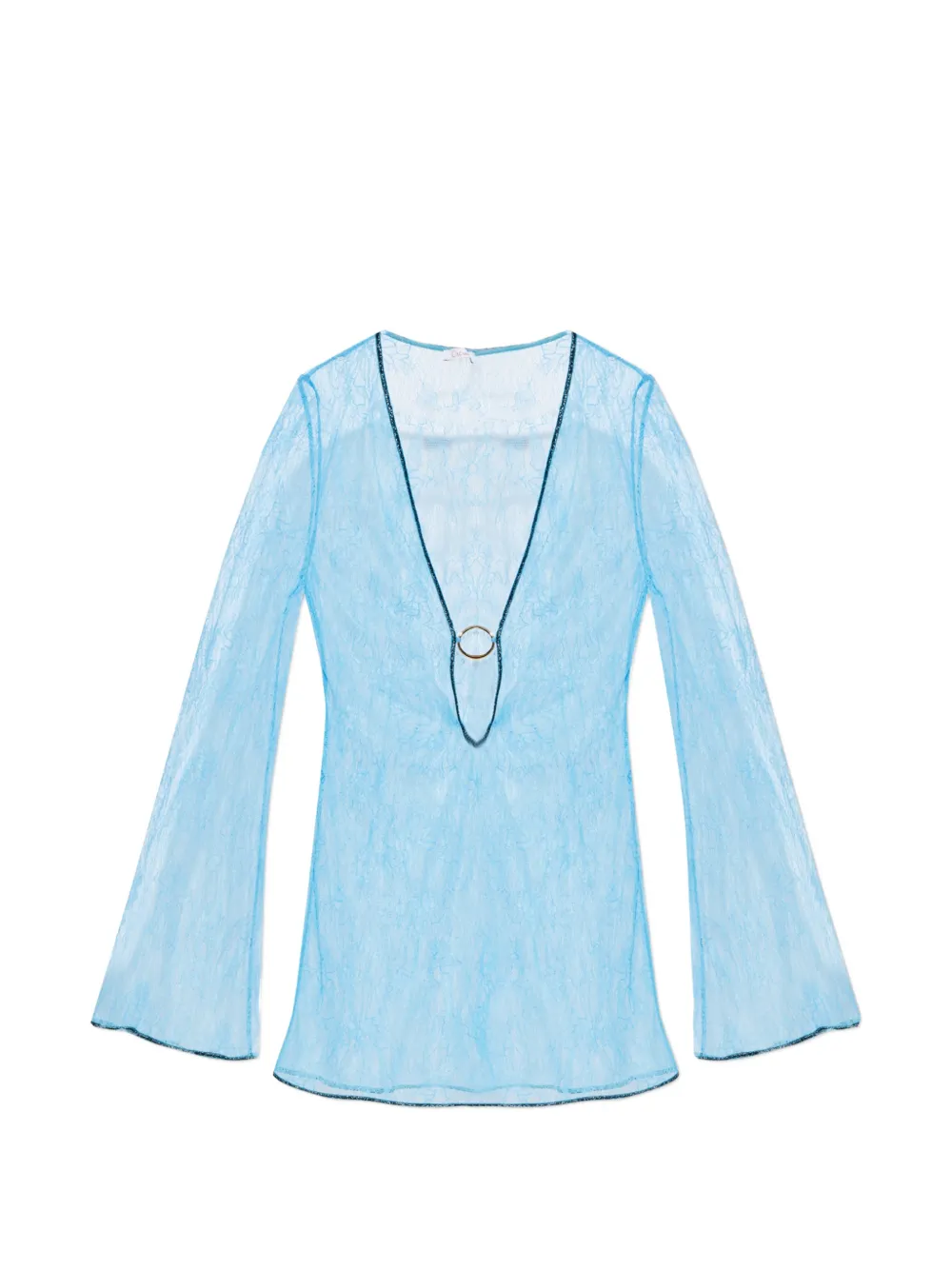 Oséree Langärmeliges O-Kaftan-Minikleid mit Spitze - Blau