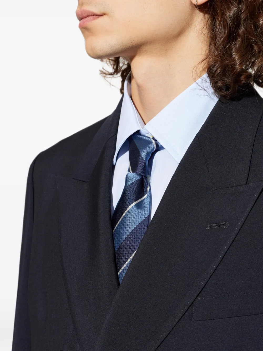 Paul Smith Stropdas met diagonale streep en visgraatpatroon Blauw