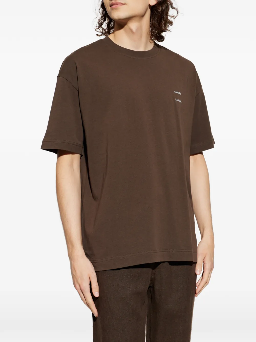 SAMSOE Joel logoprint katoenen T-shirt Bruin