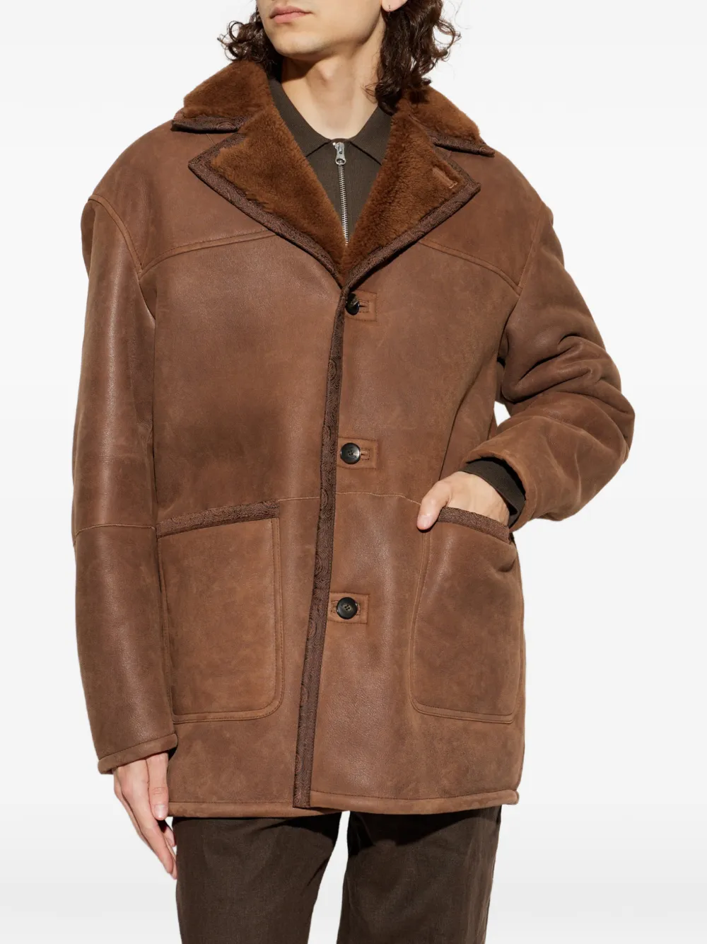 ETRO Jas met lammy voering en paisley-afwerking Bruin