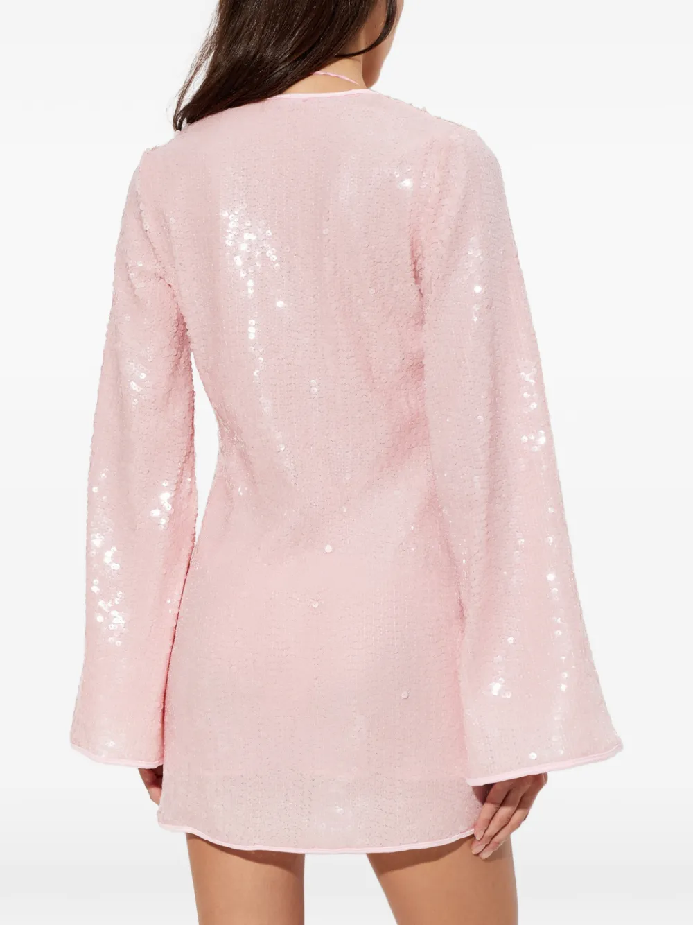 Oséree O Gem mini-jurk verfraaid met pailletten en klokmouwen Roze