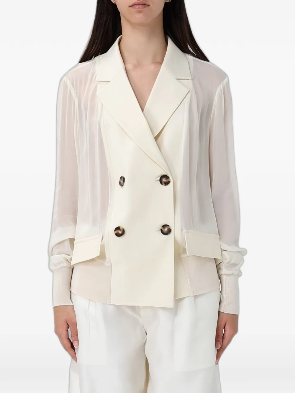 MeimeiJ double-breasted sheer-panel blazer - Nude