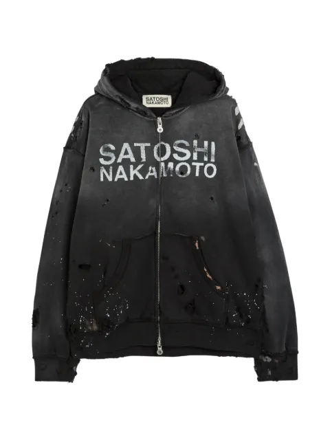 SATOSHI NAKAMOTO sudadera con efecto envejecido y capucha