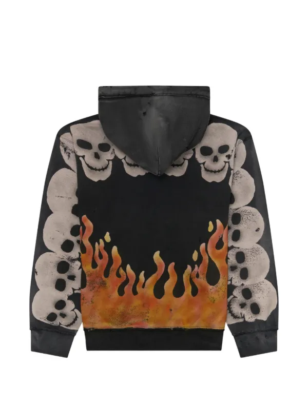SATOSHI NAKAMOTO skull-print flame-print Hoodie | Black | FARFETCH