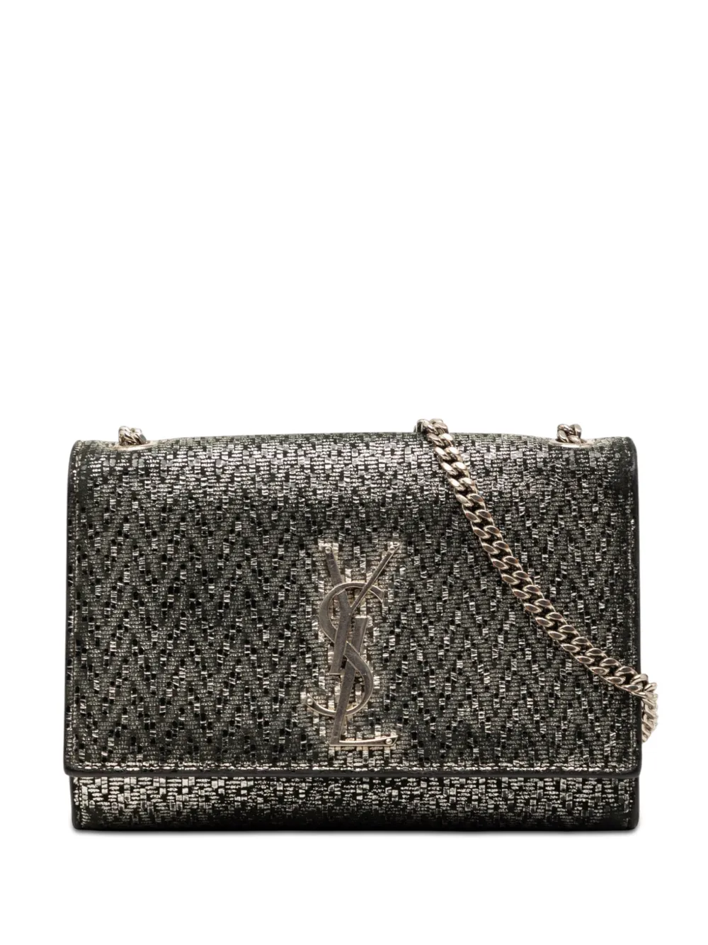 Saint Laurent Pre-Owned 2018 Small Metallic Chevron Calfskin Monogram Kate crossbody bag - Silver
