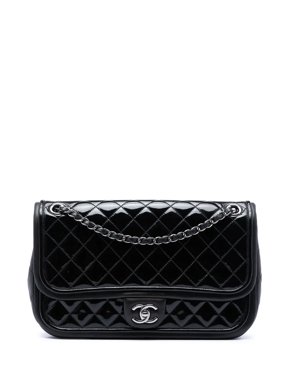 CHANEL Pre-Owned Borsa a spalla Classic Twist Flap piccola in pelle di agnello e pelle verniciata trapuntata 2013-2014 - Nero