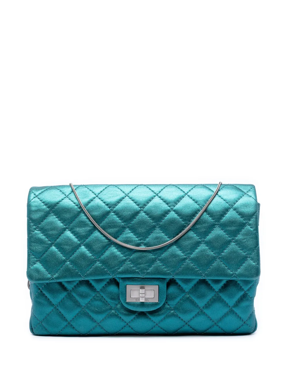 CHANEL Pre-Owned Borsa a spalla Reissue 2.55 226 in pelle di vitello metallizzata e trapuntata con battente 2008-2009 - Blu