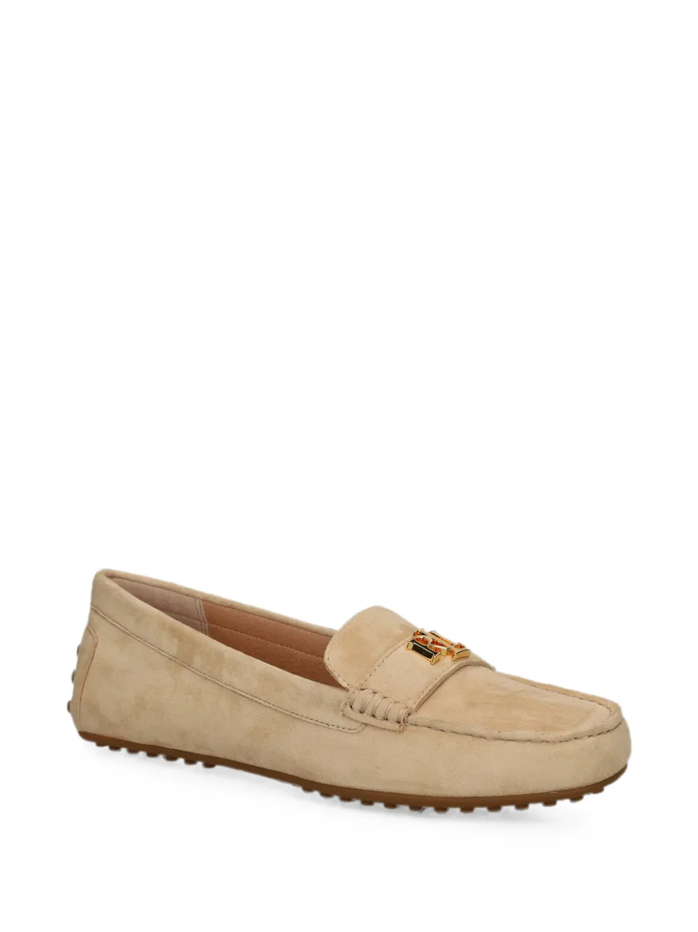 Lauren Ralph Lauren Leren loafers met logoplakkaat Beige
