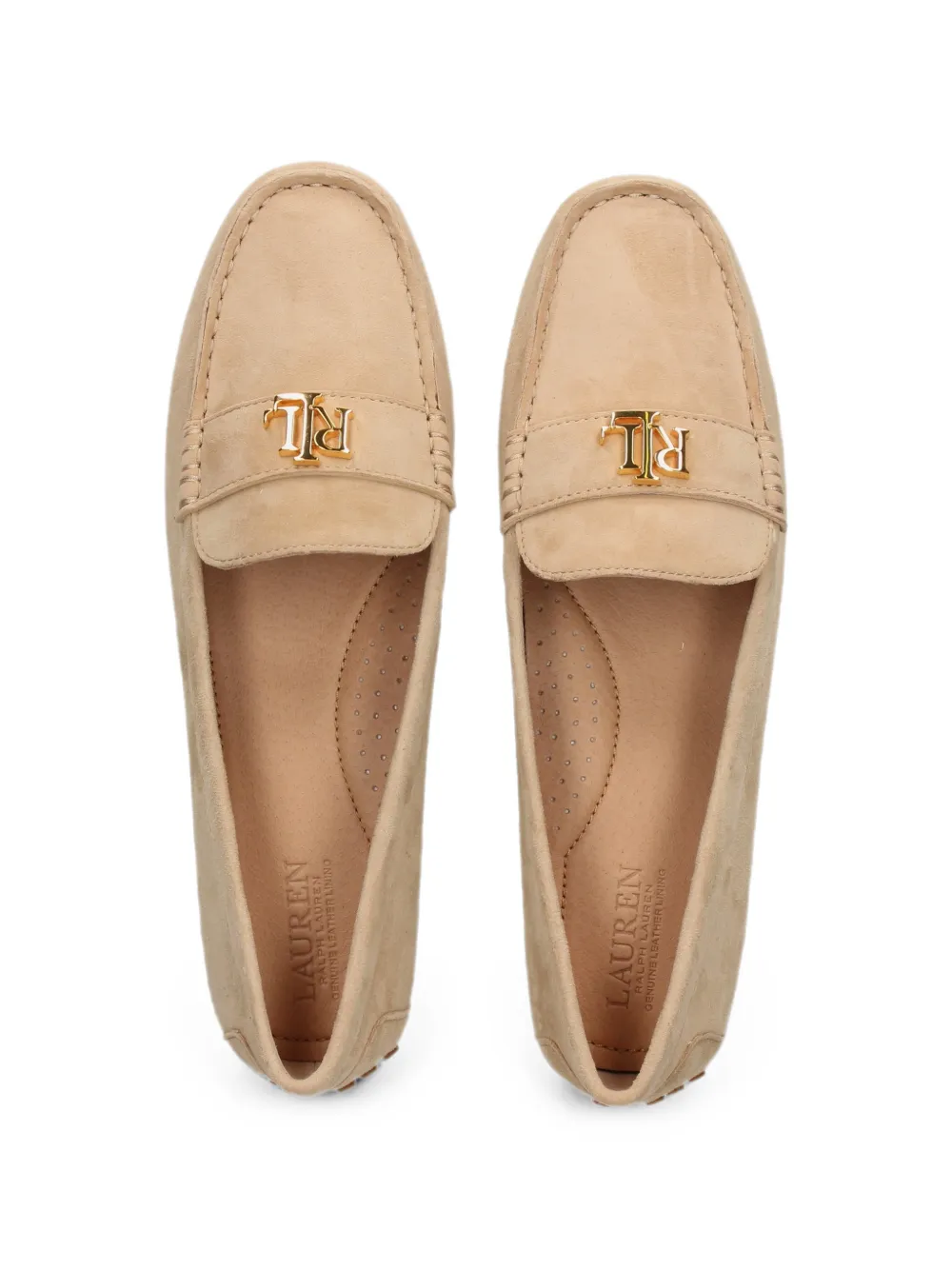 Lauren Ralph Lauren Leren loafers met logoplakkaat Beige