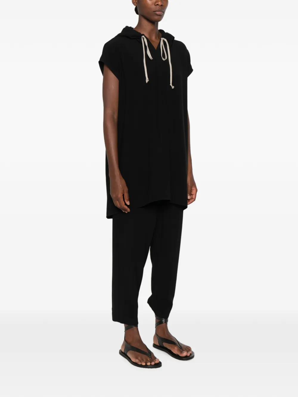 Rick Owens mini-jurk met trekkoordsluiting en capuchon Zwart