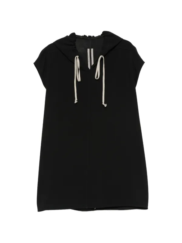 hooded black mini dress Rick Owens drawstring-fastening | Whisper Stretch