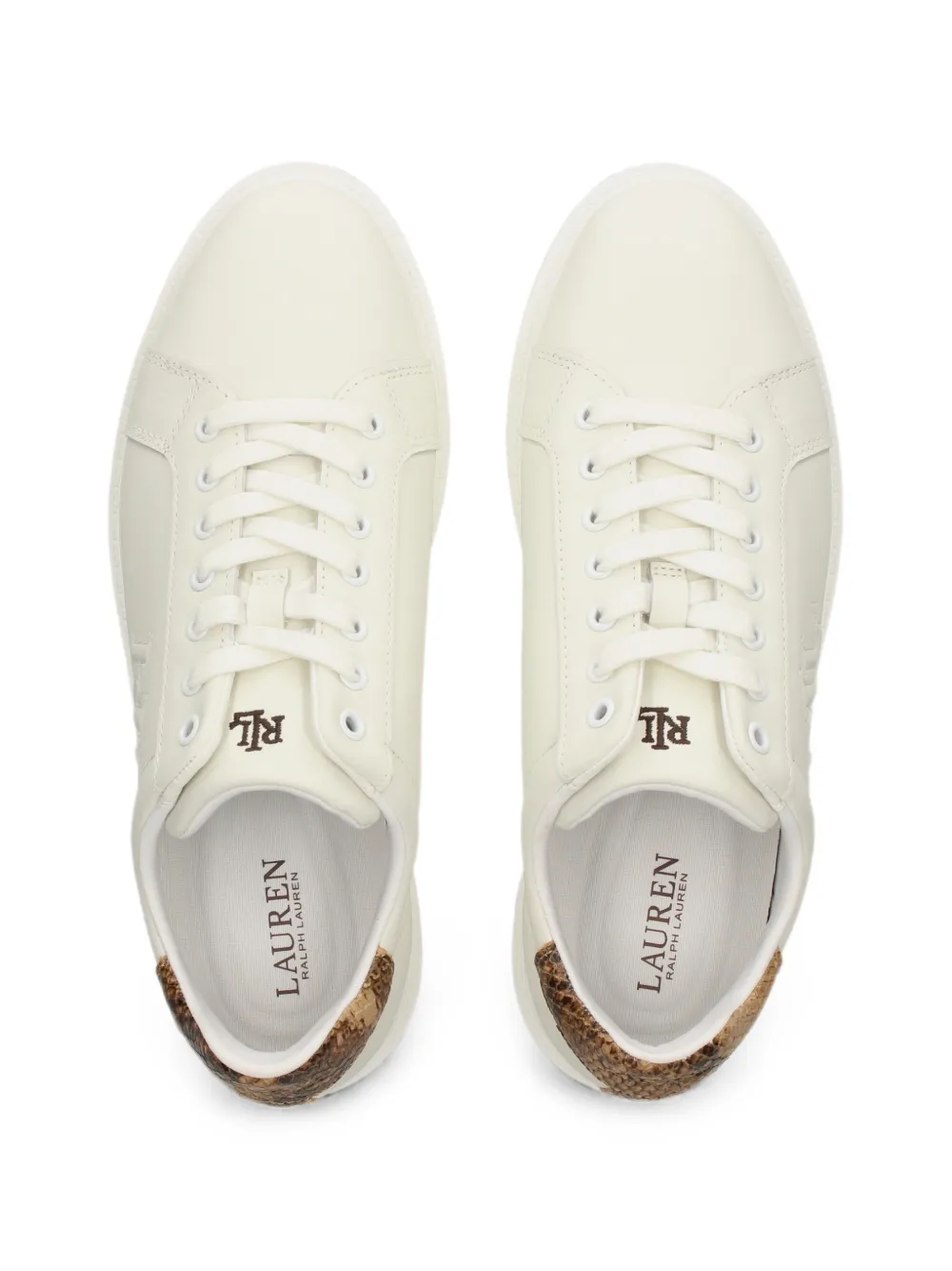 Lauren Ralph Lauren Ainsley snakeskin-effect logo-embroidered sneakers Beige