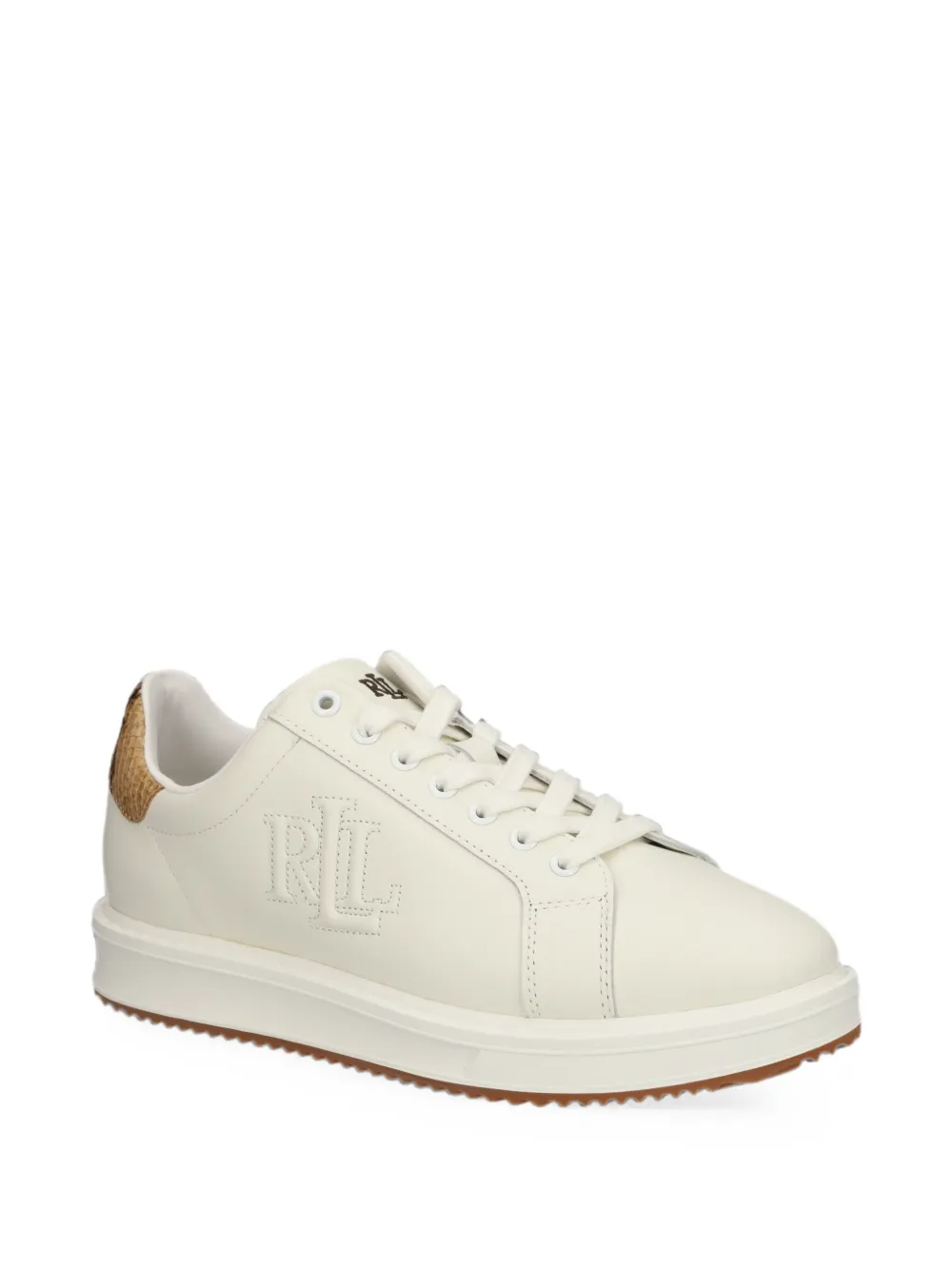 Lauren Ralph Lauren Ainsley snakeskin-effect logo-embroidered sneakers Beige