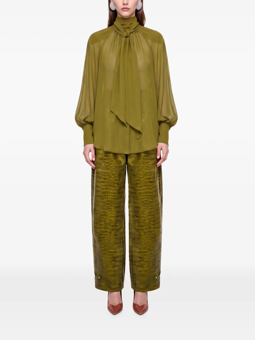 Rowen Rose Broek met wijde pijpen Groen