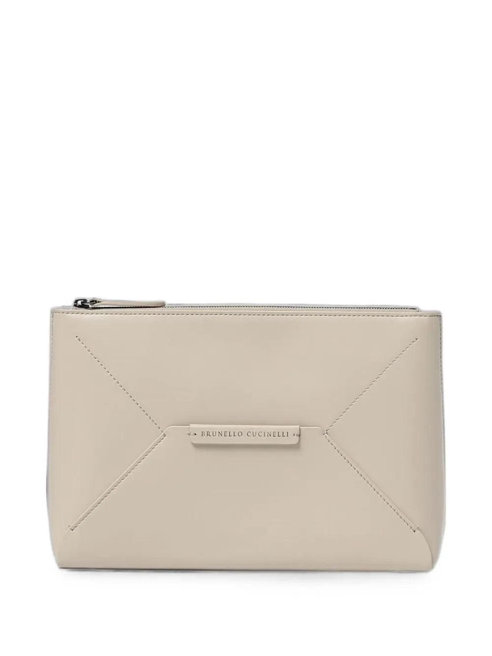 Brunello Cucinelli logo-plaque leather clutch bag - Toni neutri