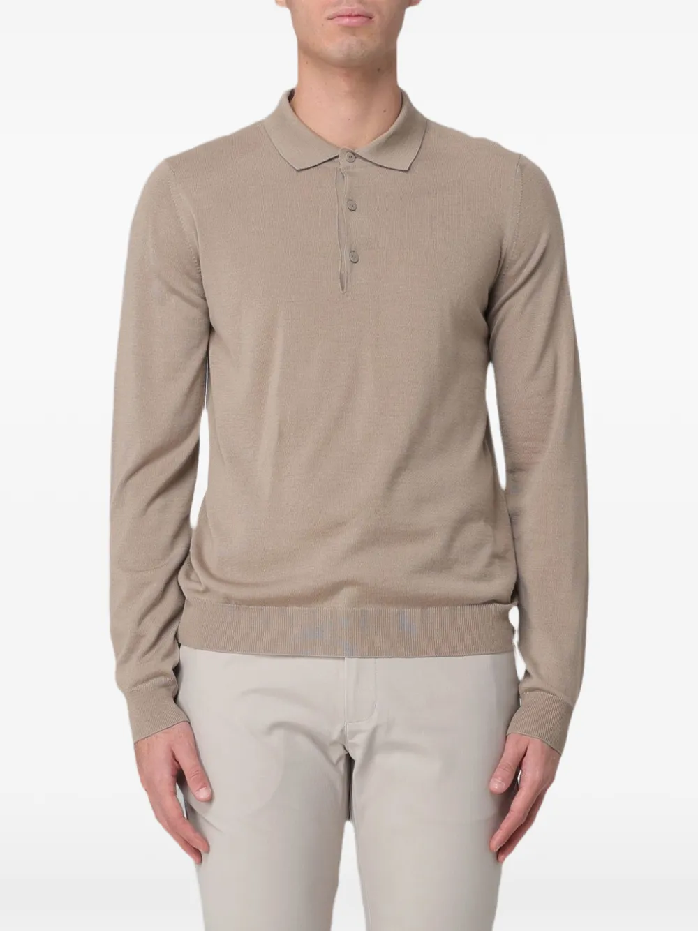 K-Way Rey Wool Merino longsleeved polo shirt - Nude