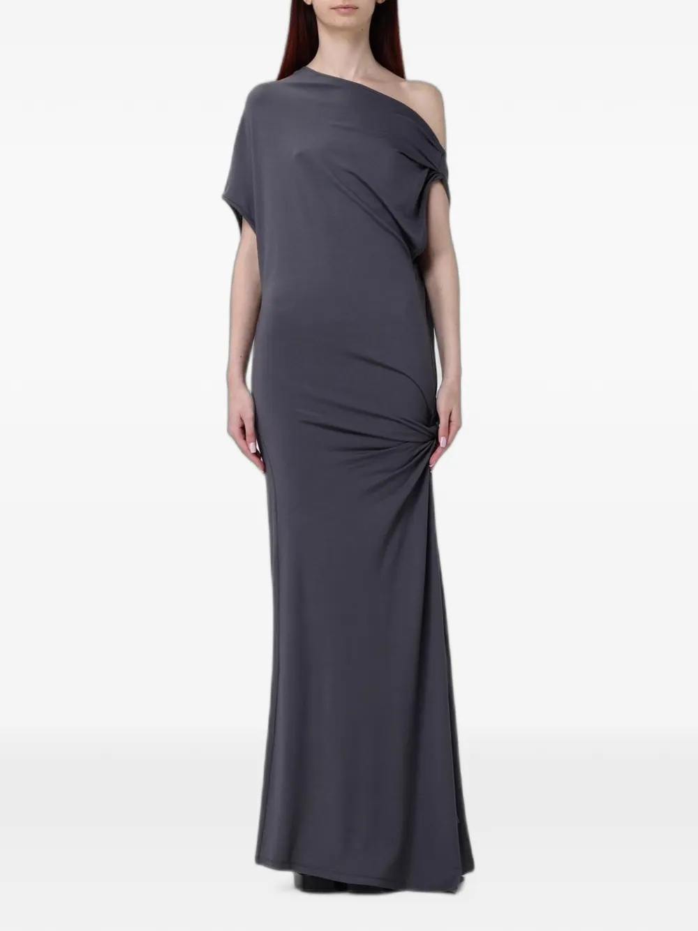 120% Lino asymmetric knot-detail maxi dress - Grigio