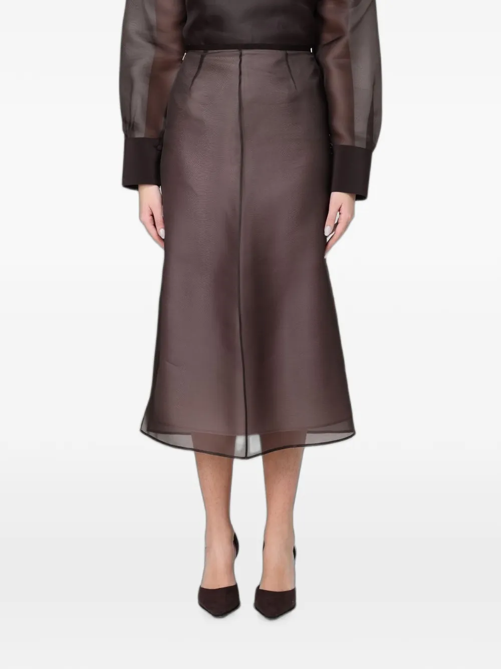 Agnona silk midi high-waisted skirt - Marrone
