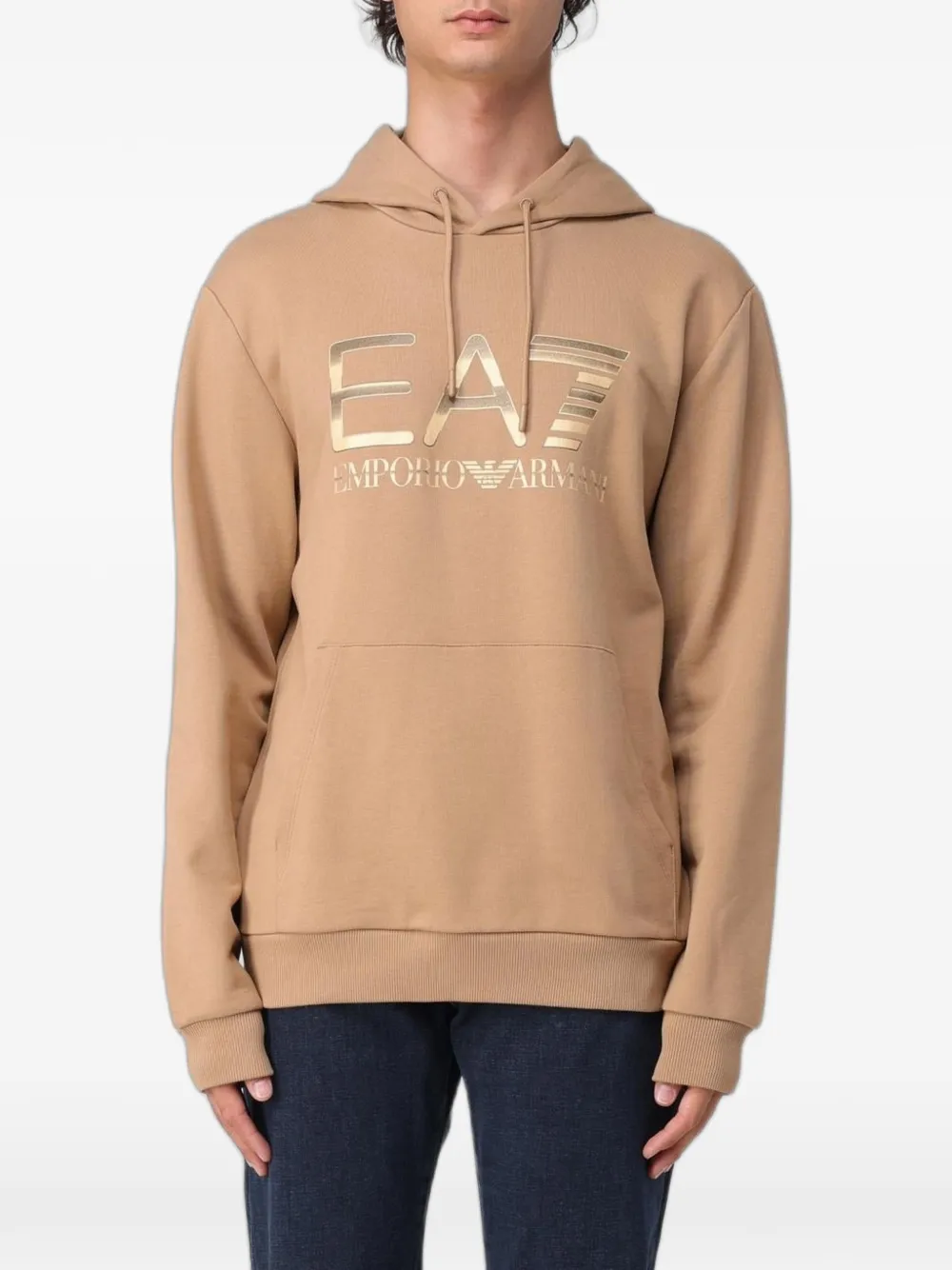 Ea7 Emporio Armani logo-print cotton hoodie - Neutrals