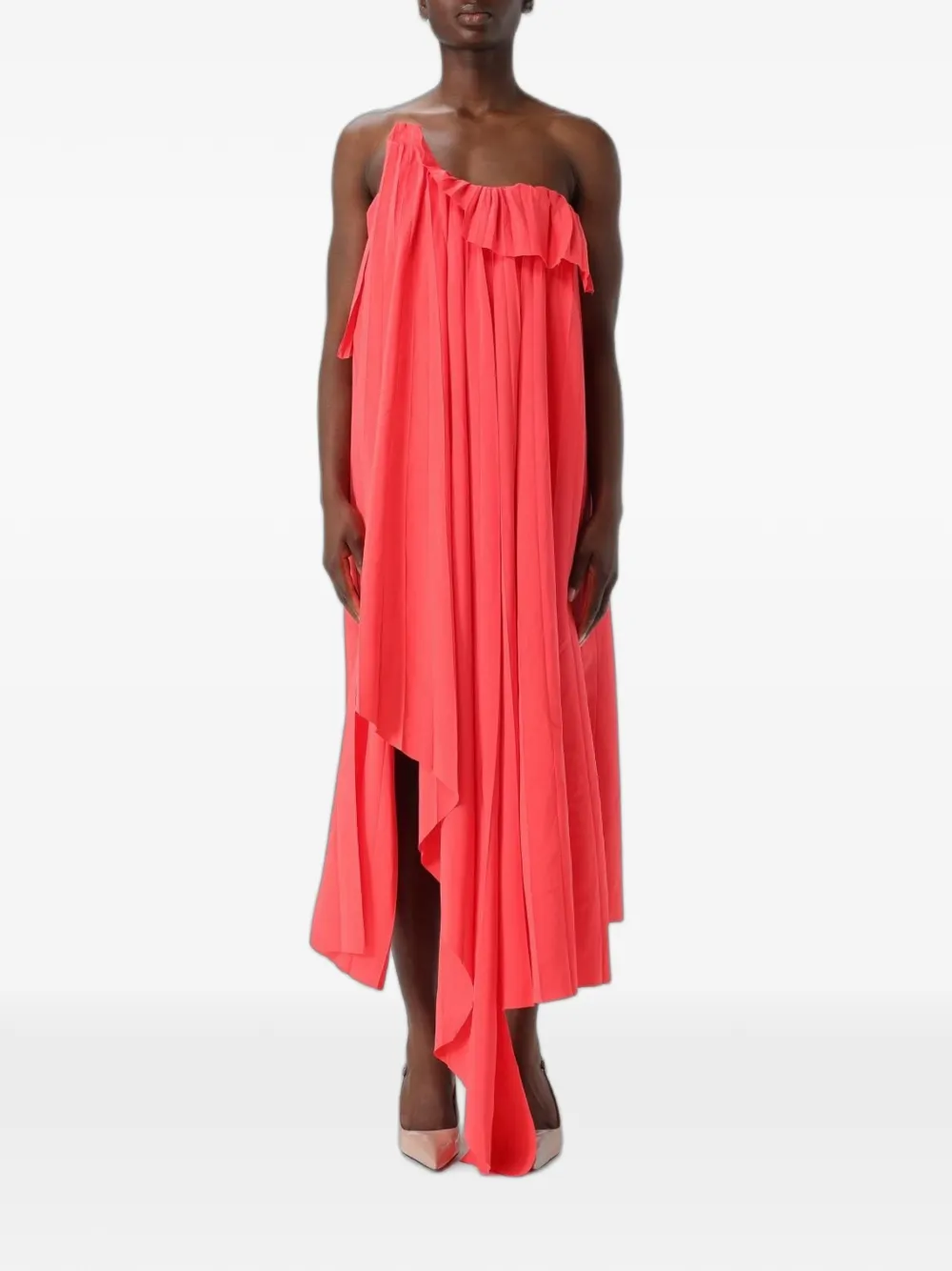 Alexander McQueen ruffled one-shoulder asymmetric dress - Arancione
