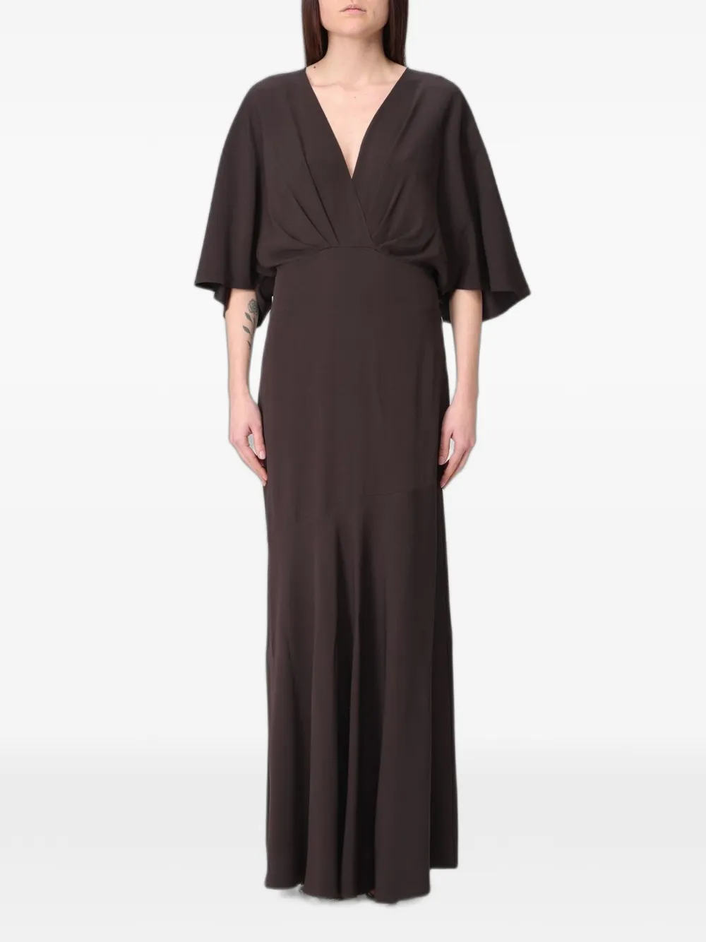 Agnona V-neck cape-sleeve maxi dress - Marrone