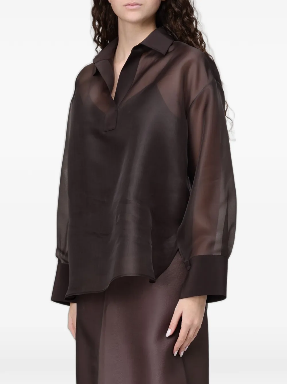 Agnona silk organza blouse - Brown