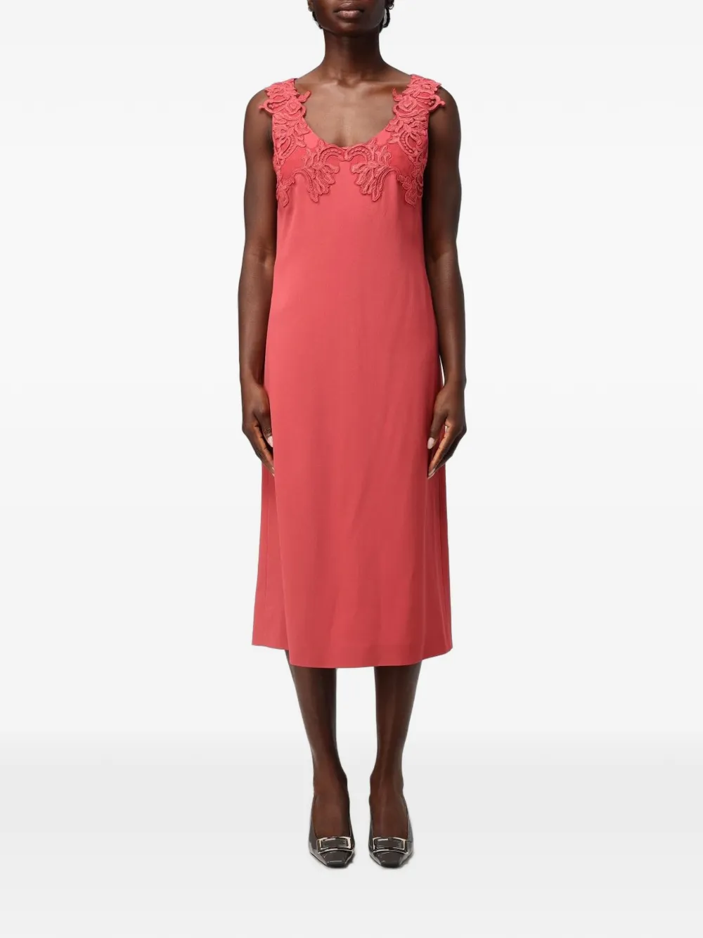 Alberta Ferretti lace-trimmed sleeveless midi dress - Red