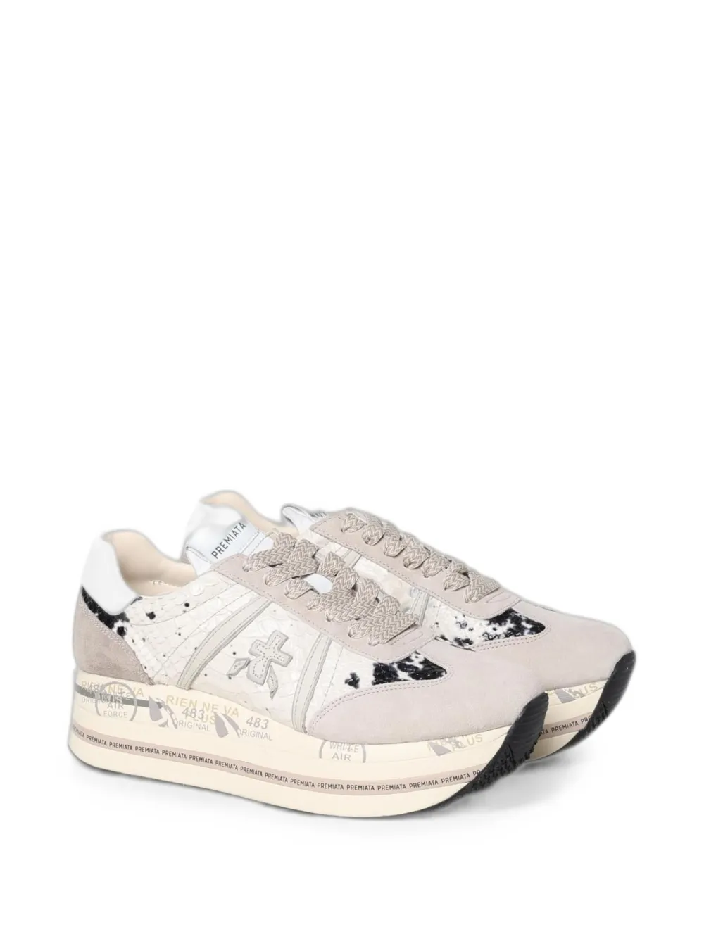 Premiata Beth sneakers met slangenleer-effect Beige