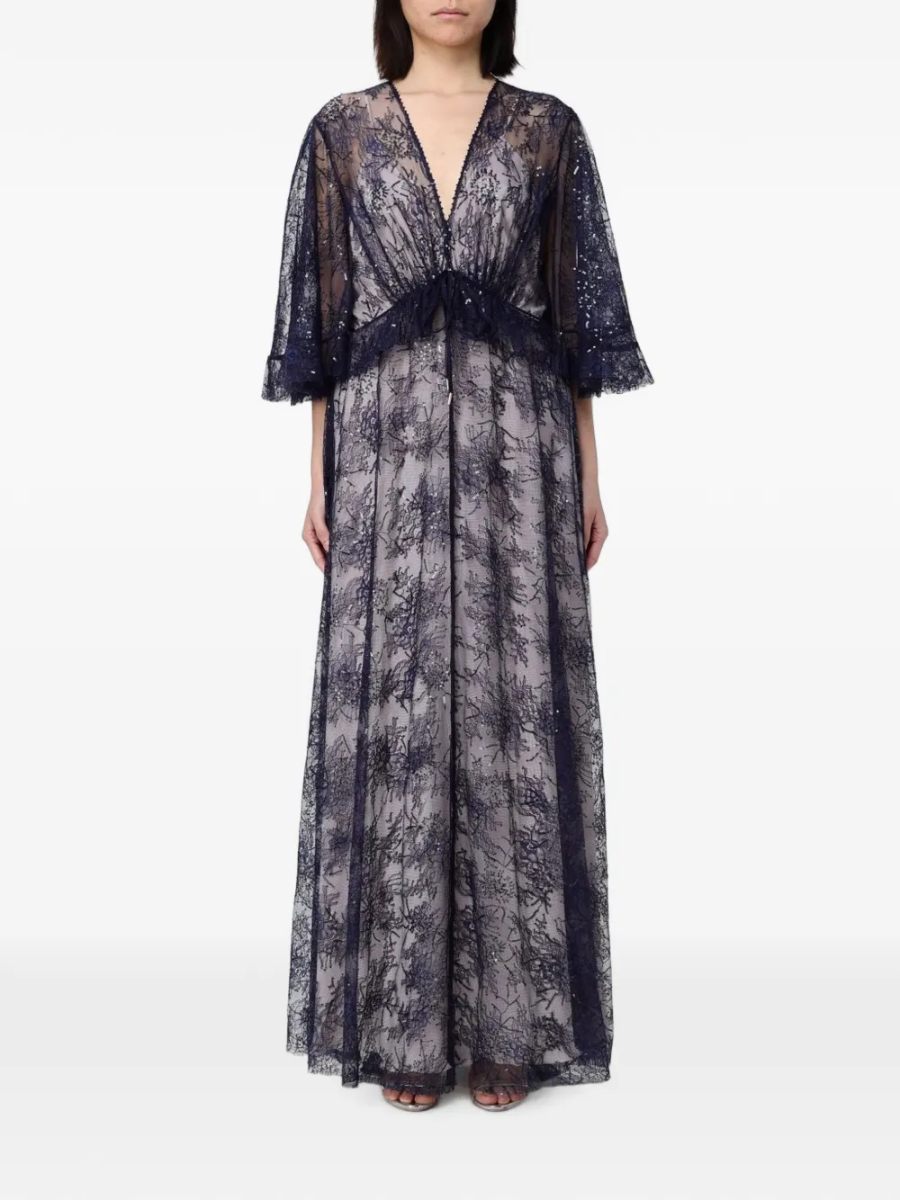 Alberta Ferretti sequin-embellished lace maxi dress - Blue