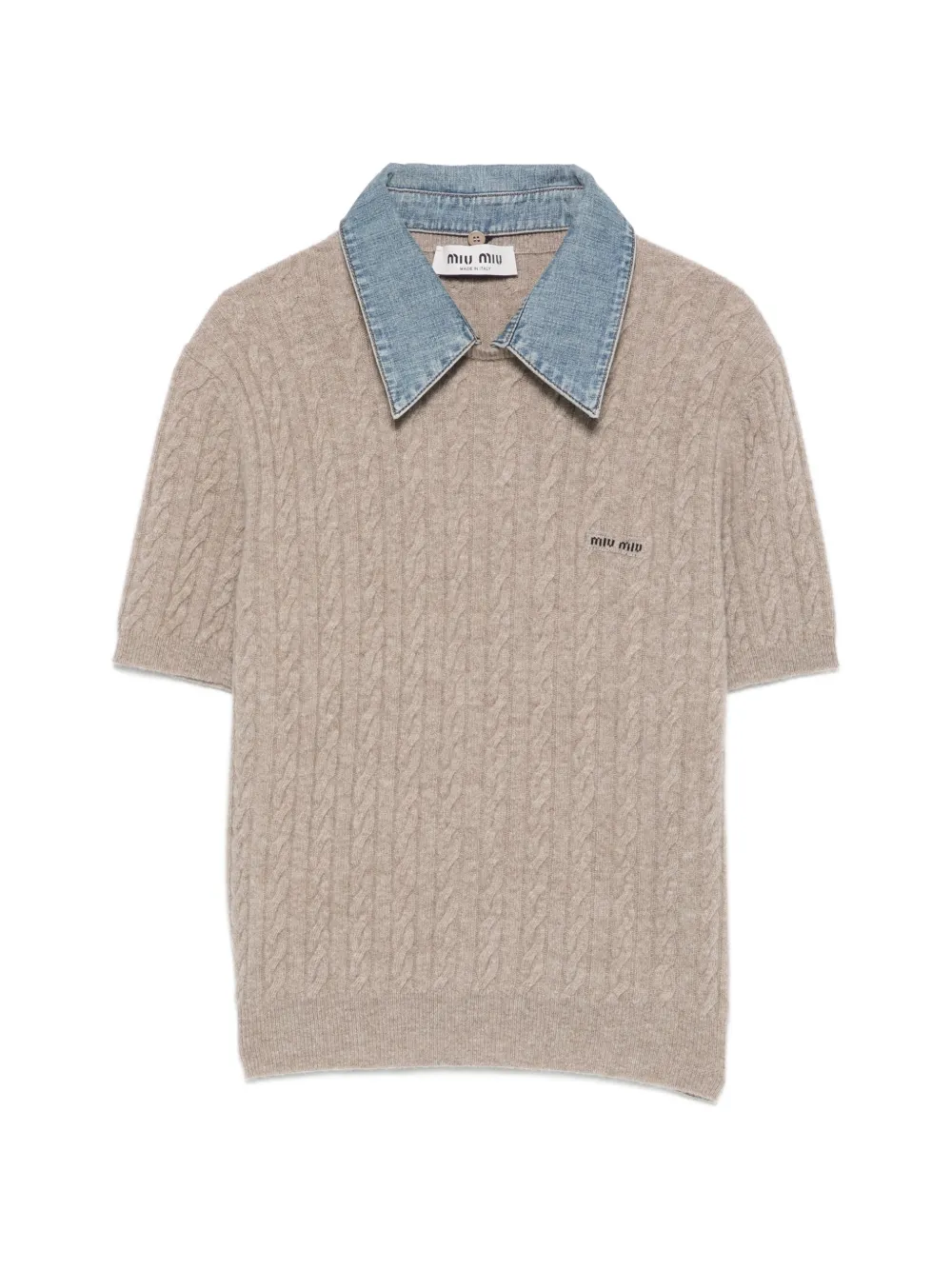 Miu Miu cable-knit short-sleeve sweater - Marrone