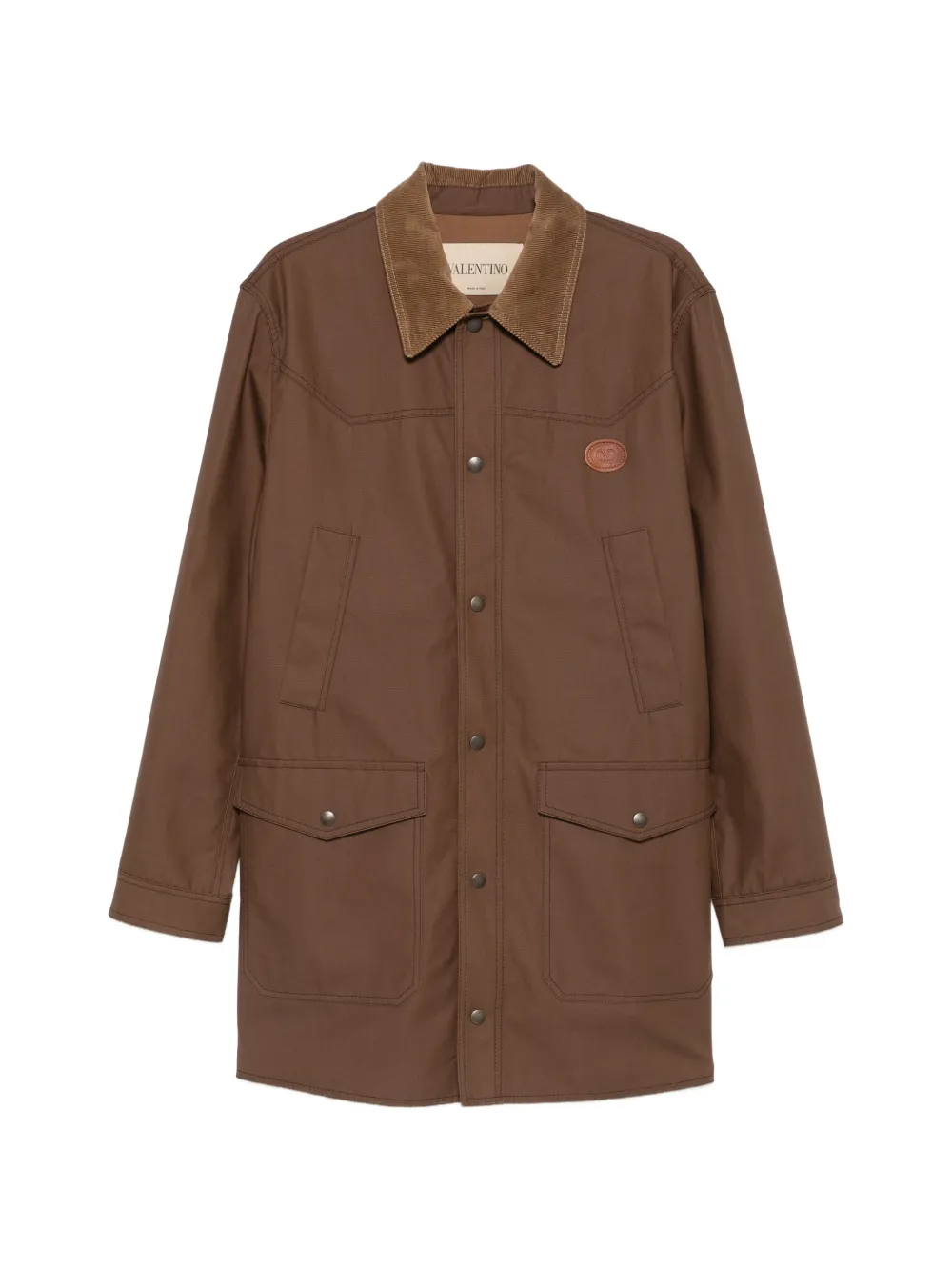 Valentino Garavani corduroy-collar logo-patch coat - Marrone