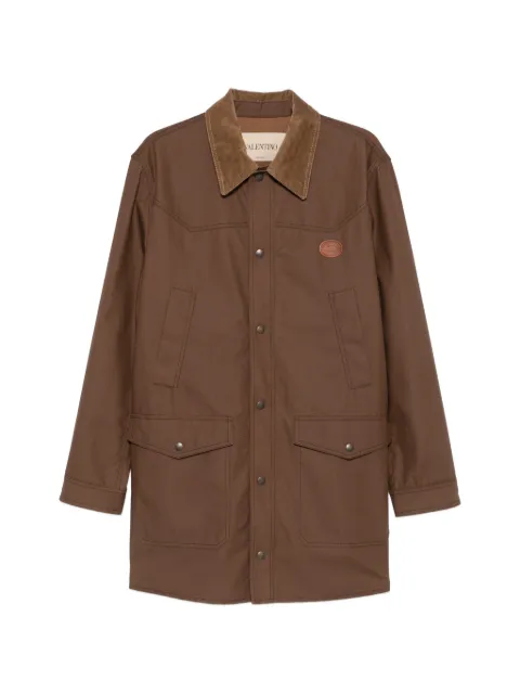 Valentino Garavani corduroy-collar logo-patch coat