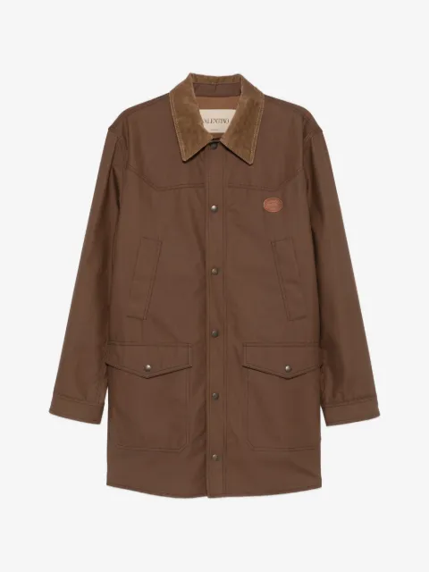 Valentino Garavani corduroy-collar logo-patch coat