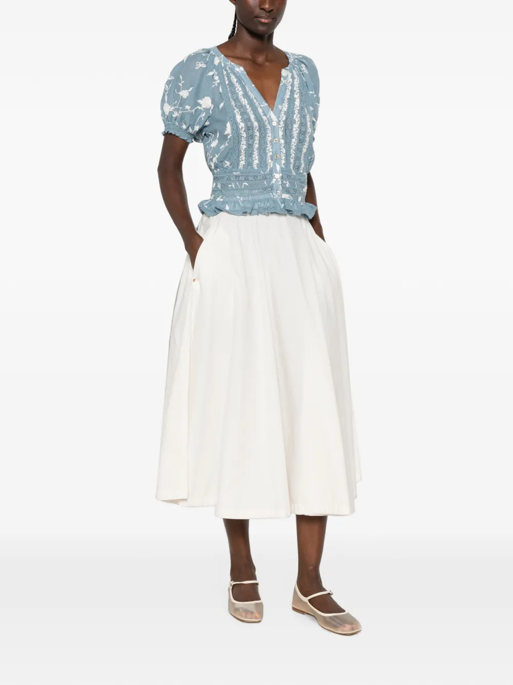 alice + olivia Blouse met kanten afwerking en borduurwerk Blauw