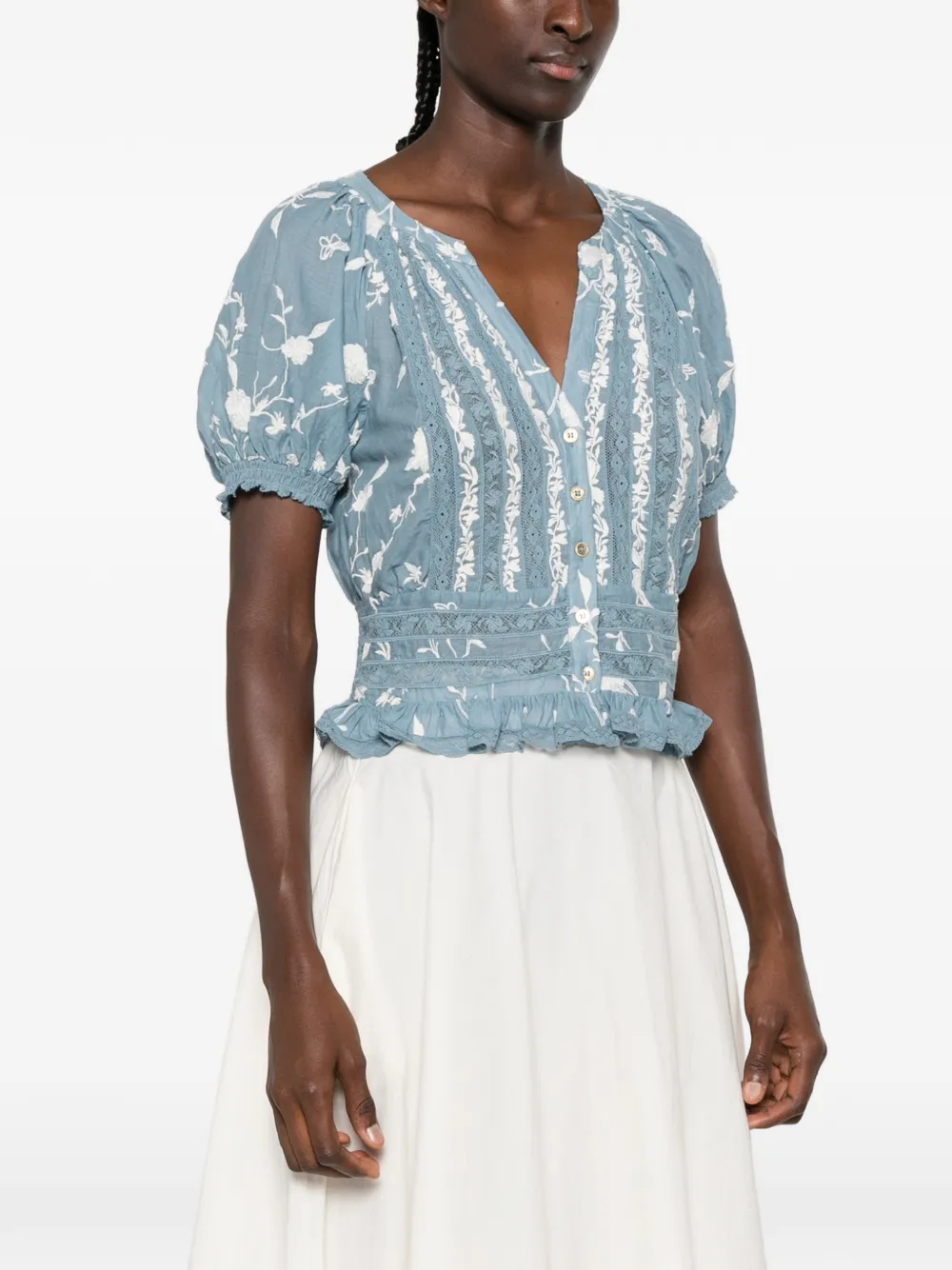alice + olivia Blouse met kanten afwerking en borduurwerk Blauw