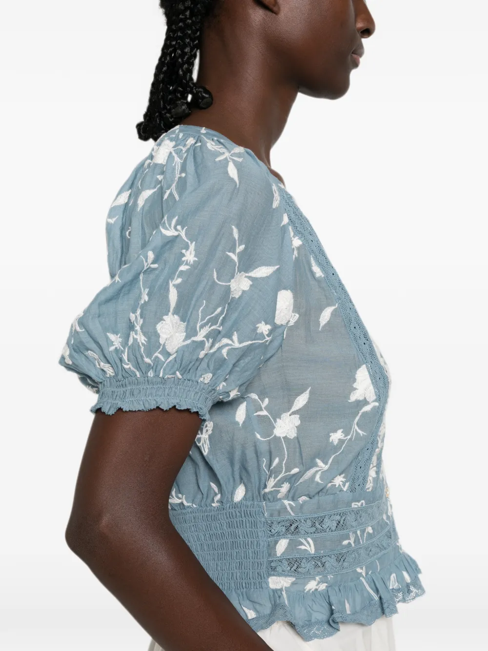 alice + olivia Blouse met kanten afwerking en borduurwerk Blauw