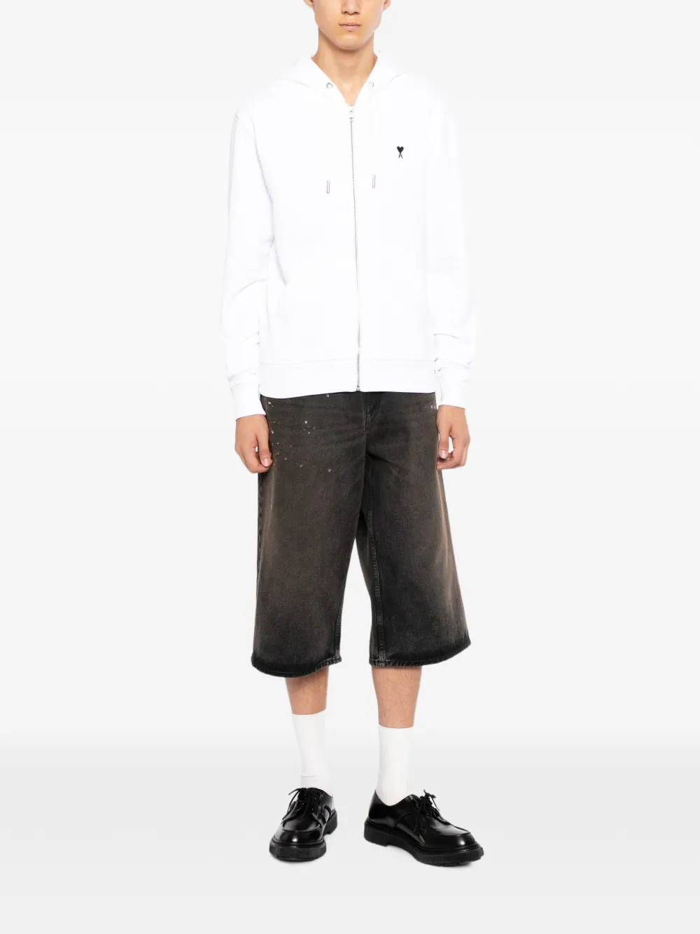 AMI Paris logo-embroidered hoodie Wit