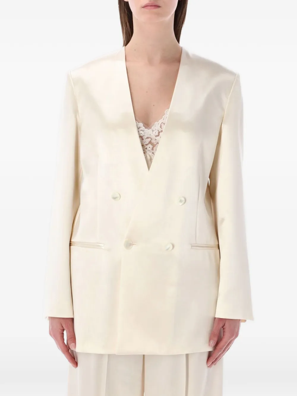 Alberta Ferretti double-breasted satin blazer - Nude