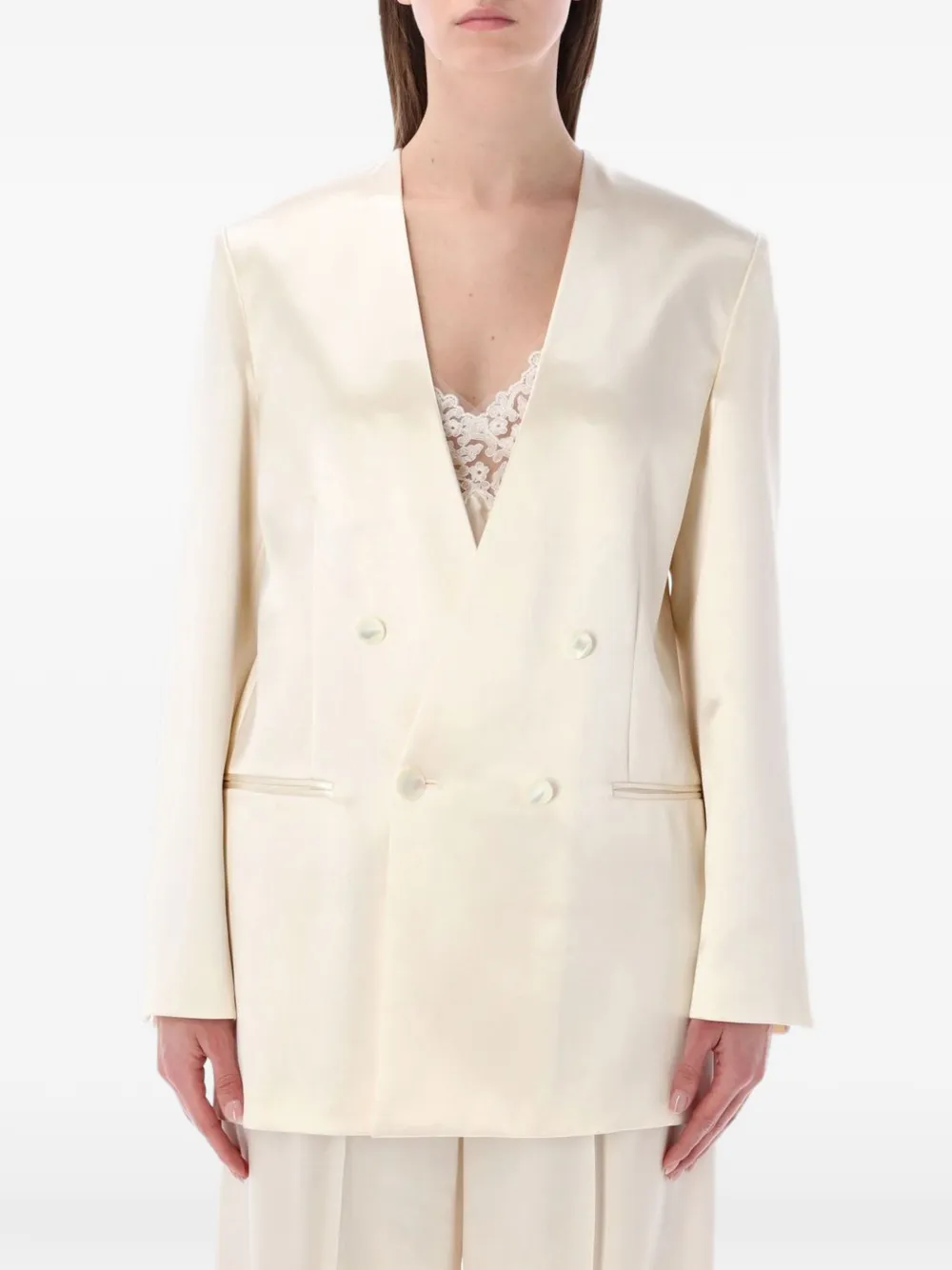 Alberta Ferretti double-breasted satin blazer - Toni neutri