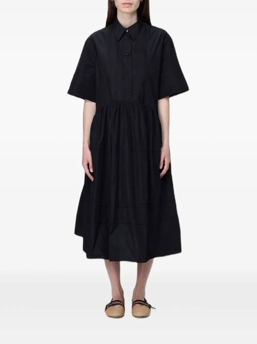 MeimeiJ pleated-bib tiered shirt dress - Schwarz