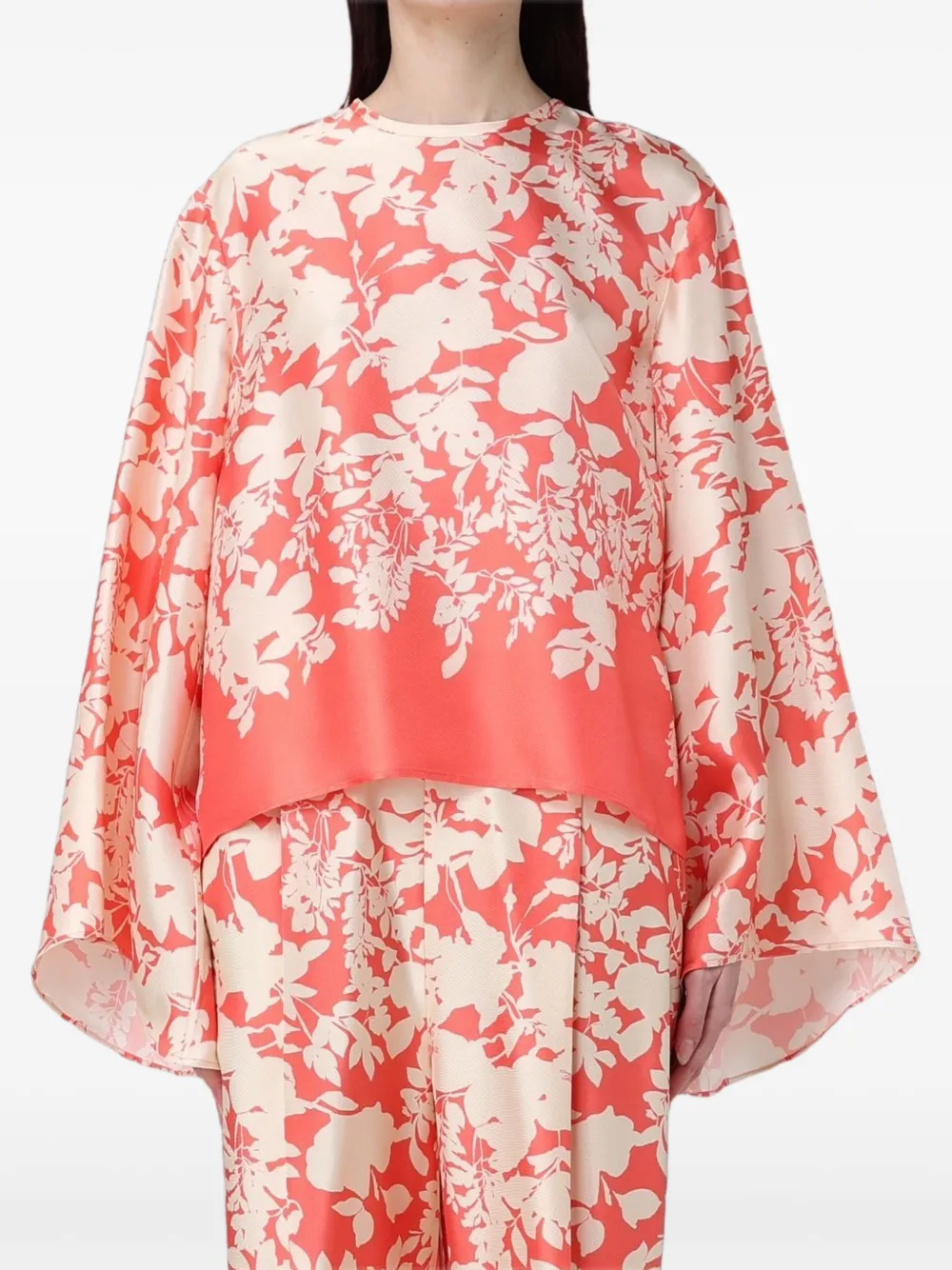 Agnona floral-print silk trousers - Arancione